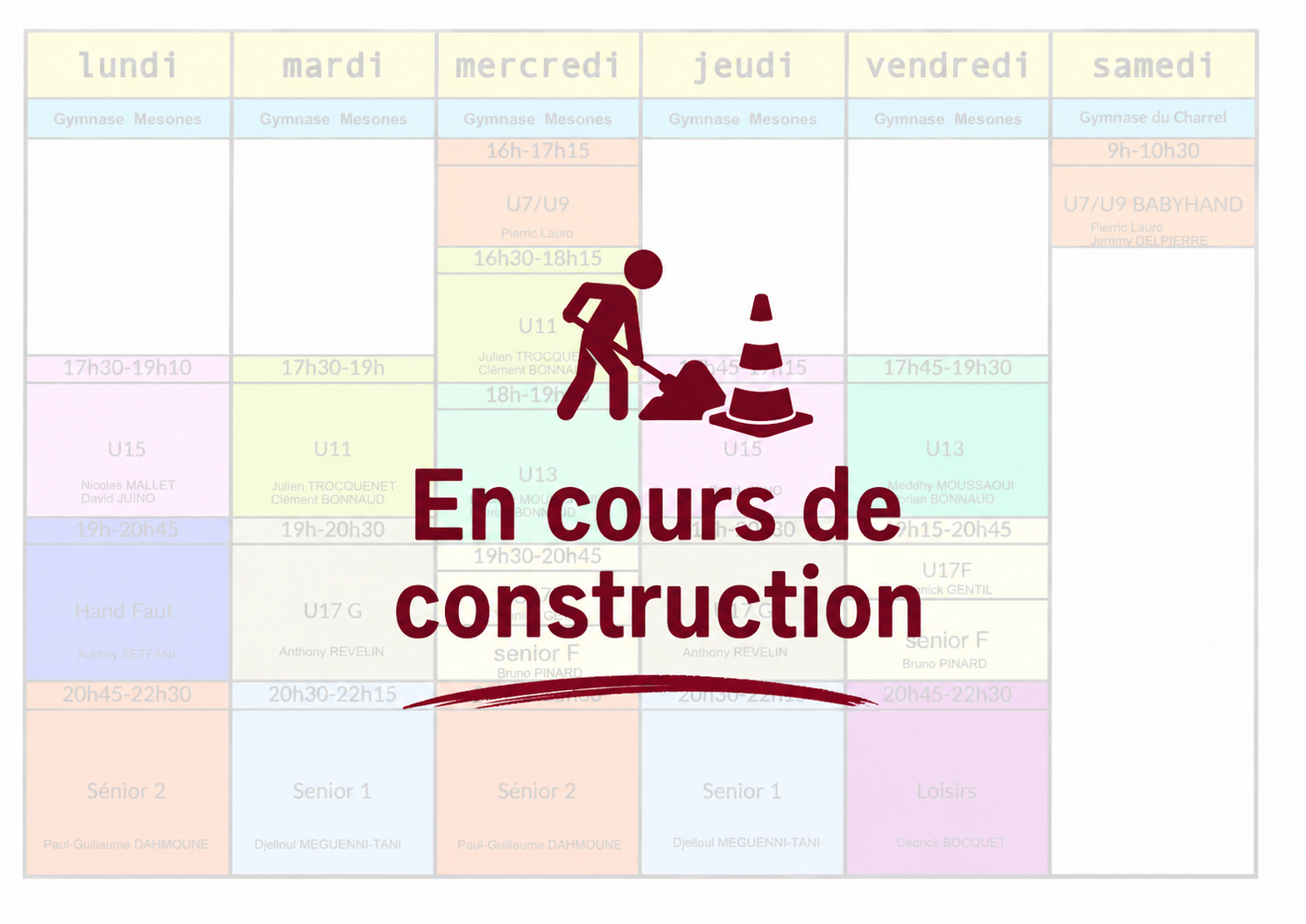 Planning des entraînements 2025-2026